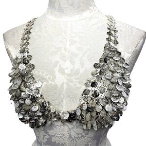 Belly Dance Silver Metal Coin Boho Bra Y2K NWT NOS